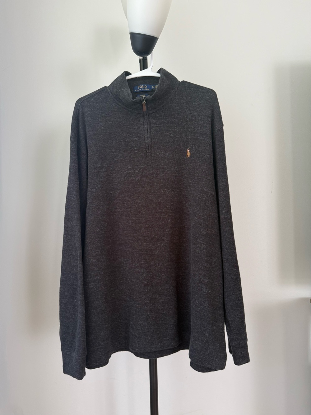 Polo Ralph Lauren Men’s XL Estate Rib Quarter Zip Pullover Black Marl Heather